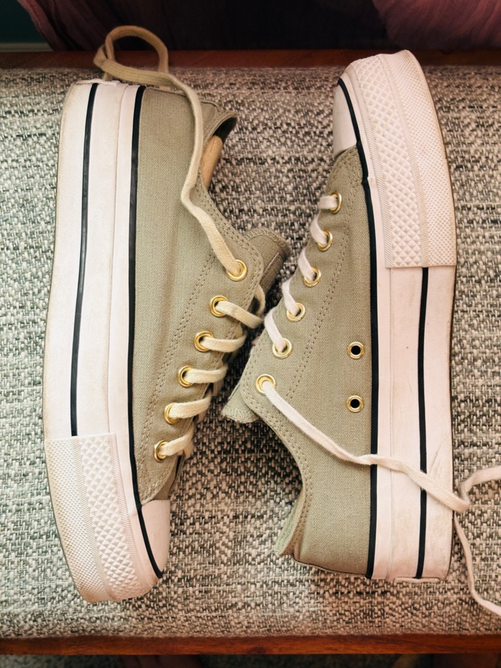 Converse All Stars Platform Low-Top Canvas Sneakers in Sage Green and White - Picture 3 of 9